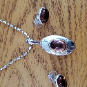 Moonstone necklace and pierced earrings.  .925 silver. 18 inch necklace.